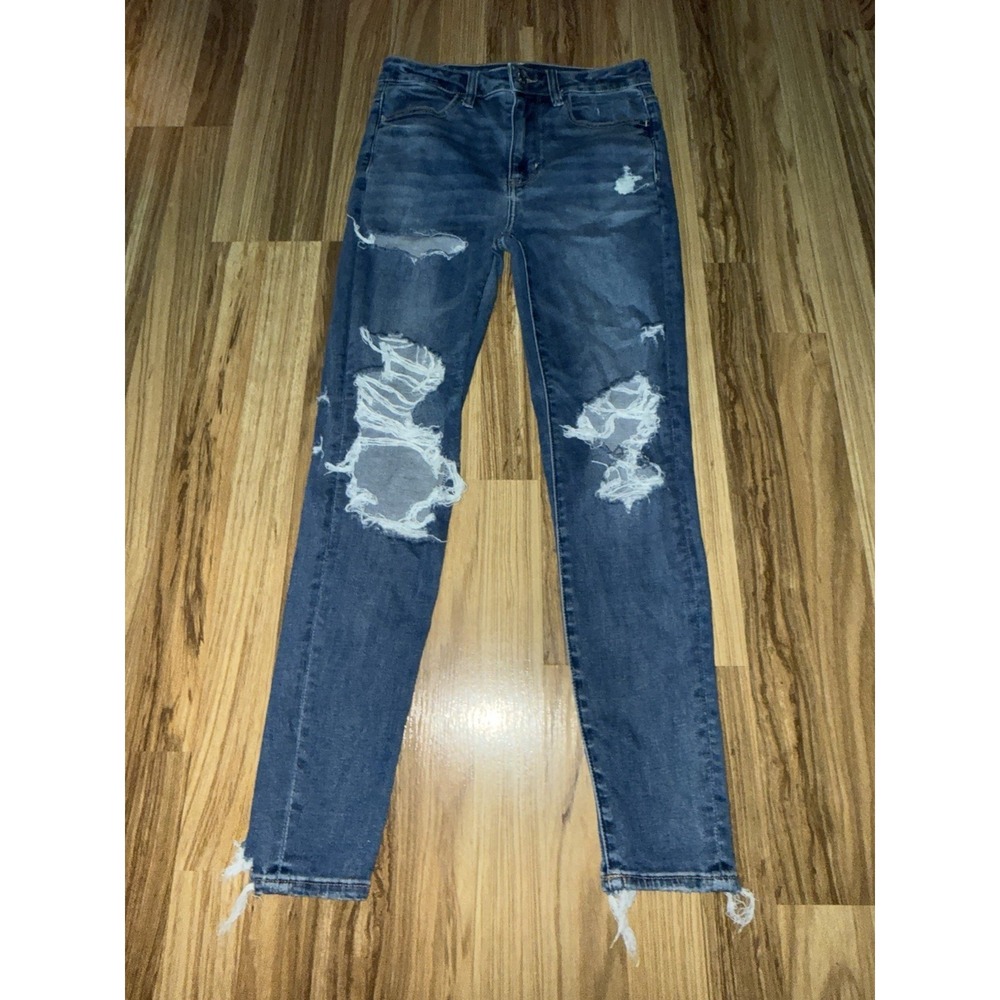American Eagle Jeans Womens Sz 2 S Blue Super Hi Rise Jegging Next Level Stretch